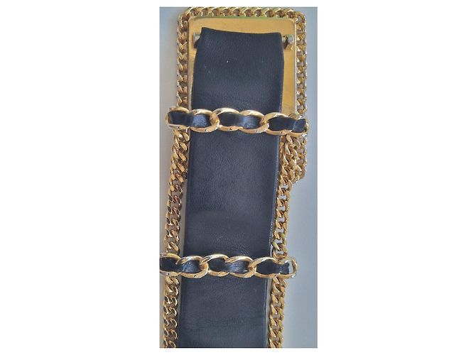 Cinturón Chanel de cuero negro y cadena dorada Dorado - vista 14