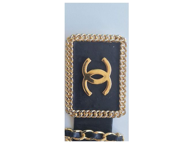 Cinturón Chanel de cuero negro y cadena dorada Dorado - vista 15
