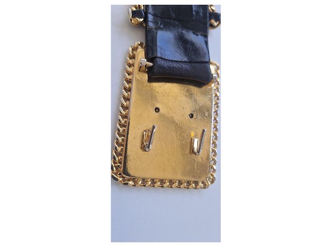 Cinturón Chanel de cuero negro y cadena dorada Dorado - vista 4