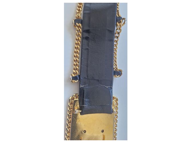Cinturón Chanel de cuero negro y cadena dorada Dorado - vista 5