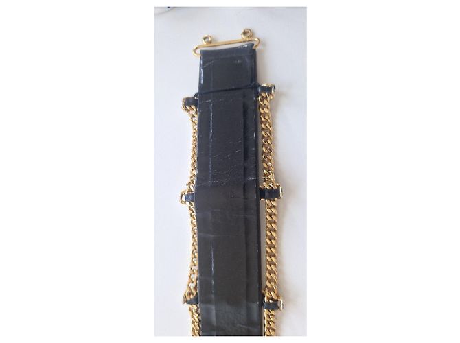 Cinturón Chanel de cuero negro y cadena dorada Dorado - vista 6