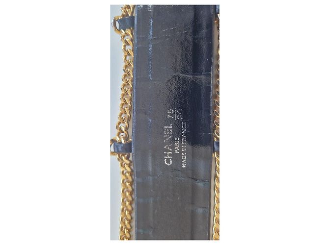 Cinturón Chanel de cuero negro y cadena dorada Dorado - vista 7