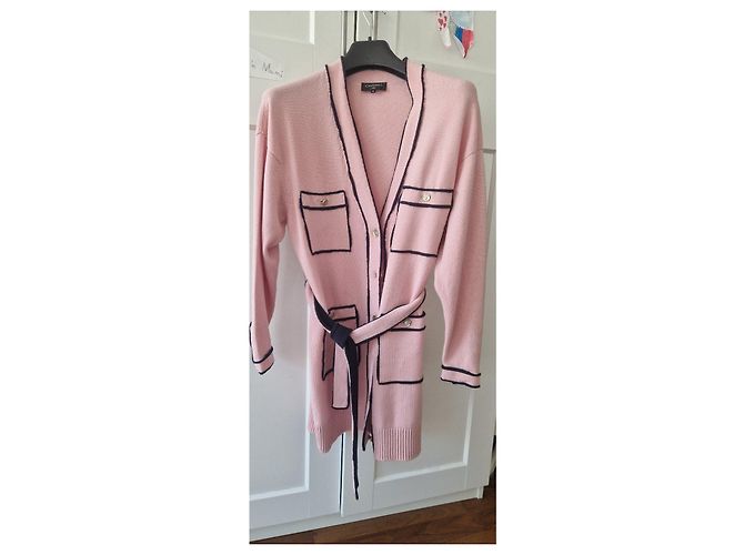 Chanel Cardigã de cashmere rosa e azul marinho - vista 2
