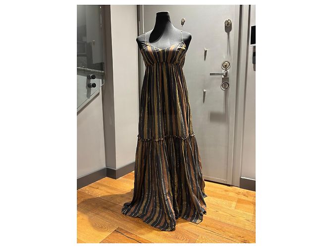 Zimmermann Vestido Maxi a Rayas Castaño Negro Dorado - vista 2