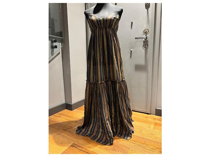 Zimmermann Vestido Maxi a Rayas Castaño Negro Dorado - vista 7