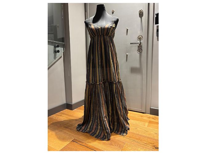 Zimmermann Vestido Maxi a Rayas Castaño Negro Dorado - vista 8