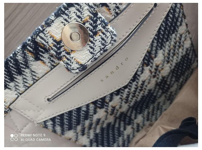 Sandro Borsa Tote a Quadretti in Lana e Cotone Bianco Multicolore - vista 2