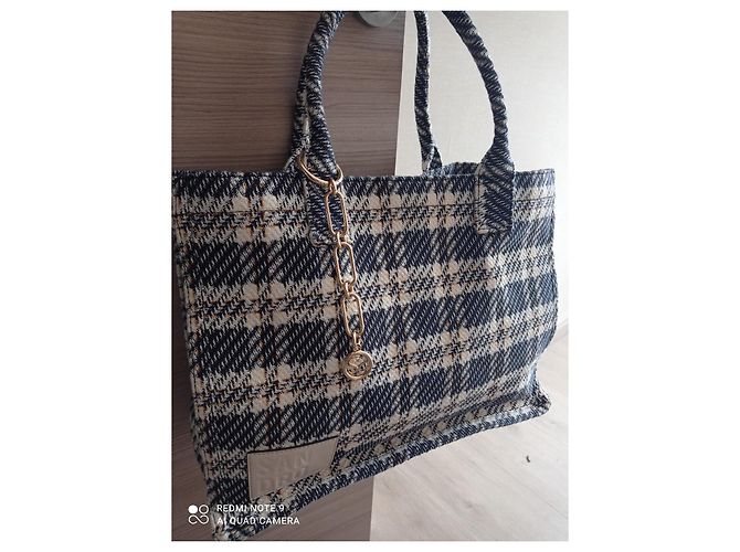 Sandro Borsa Tote a Quadretti in Lana e Cotone Bianco Multicolore - vista 3