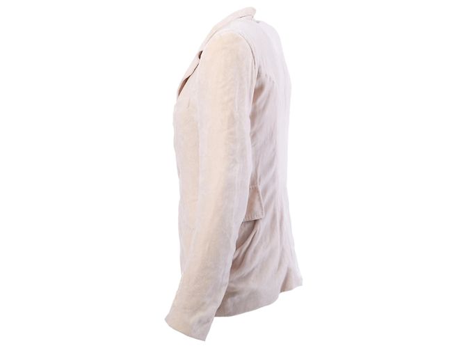 Ann Demeulemeester Ivory Asymmetric Stand Collar Suede-Effect Blazer Cream - view 2