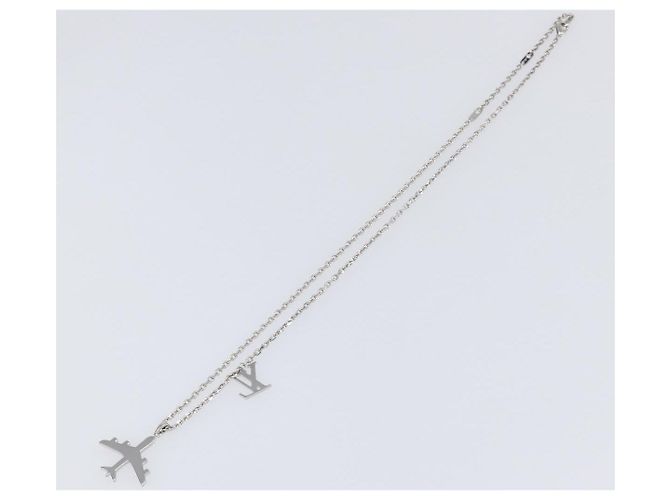 LOUIS VUITTON Collana LV Plane Metallo Tono Argento MP3157 LV Auth 203697V - vista 12