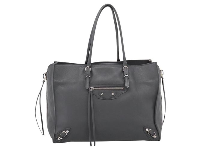 Borsa a mano BALENCIAGA Paper B4 in pelle grigio argento 432596 Auth BA15802V Marrone - vista 13