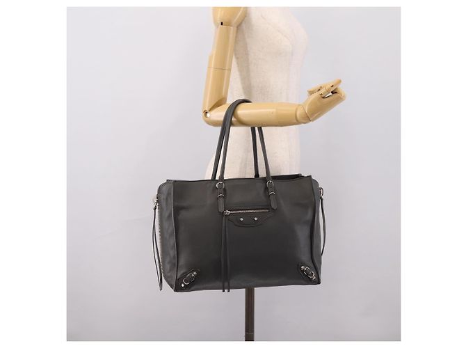 Borsa a mano BALENCIAGA Paper B4 in pelle grigio argento 432596 Auth BA15802V Marrone - vista 29