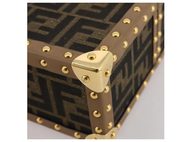 Borsa Vanity Trunk FENDI in tela Zucca e pelle Nero Marrone Auth 204326SAM - vista 16