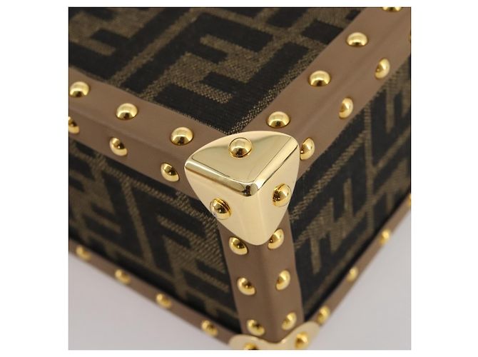 Borsa Vanity Trunk FENDI in tela Zucca e pelle Nero Marrone Auth 204326SAM - vista 18