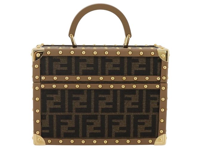Borsa Vanity Trunk FENDI in tela Zucca e pelle Nero Marrone Auth 204326SAM - vista 2