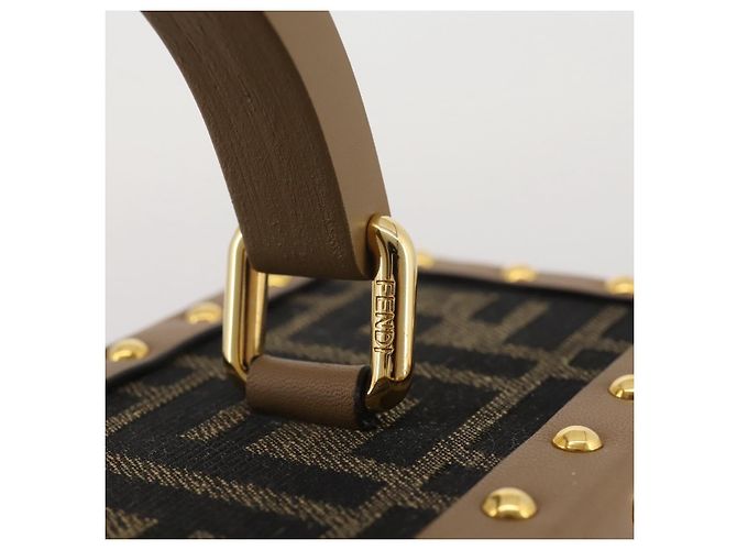 Borsa Vanity Trunk FENDI in tela Zucca e pelle Nero Marrone Auth 204326SAM - vista 20