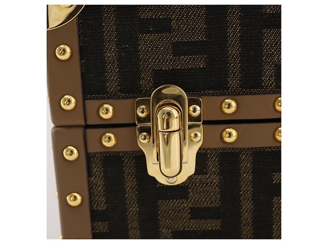 Borsa Vanity Trunk FENDI in tela Zucca e pelle Nero Marrone Auth 204326SAM - vista 21