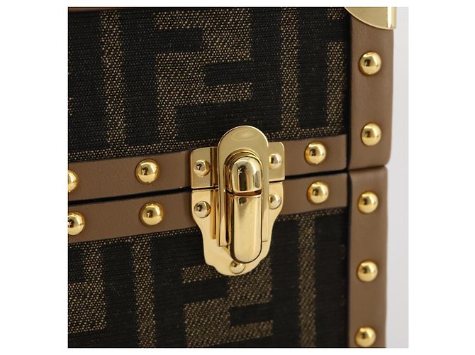 Borsa Vanity Trunk FENDI in tela Zucca e pelle Nero Marrone Auth 204326SAM - vista 22