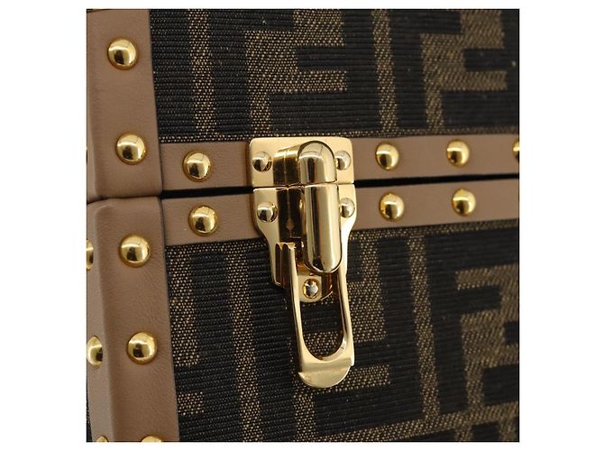 Borsa Vanity Trunk FENDI in tela Zucca e pelle Nero Marrone Auth 204326SAM - vista 24