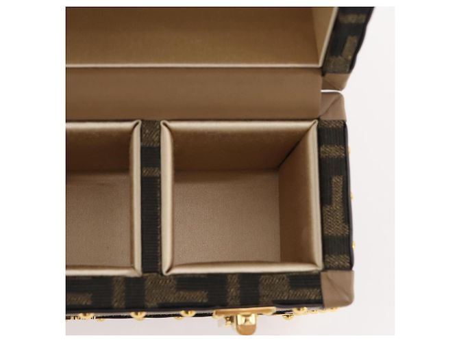 Borsa Vanity Trunk FENDI in tela Zucca e pelle Nero Marrone Auth 204326SAM - vista 28