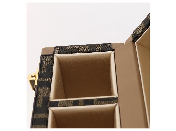 Borsa Vanity Trunk FENDI in tela Zucca e pelle Nero Marrone Auth 204326SAM - vista 30