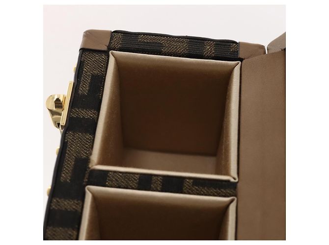 Borsa Vanity Trunk FENDI in tela Zucca e pelle Nero Marrone Auth 204326SAM - vista 33