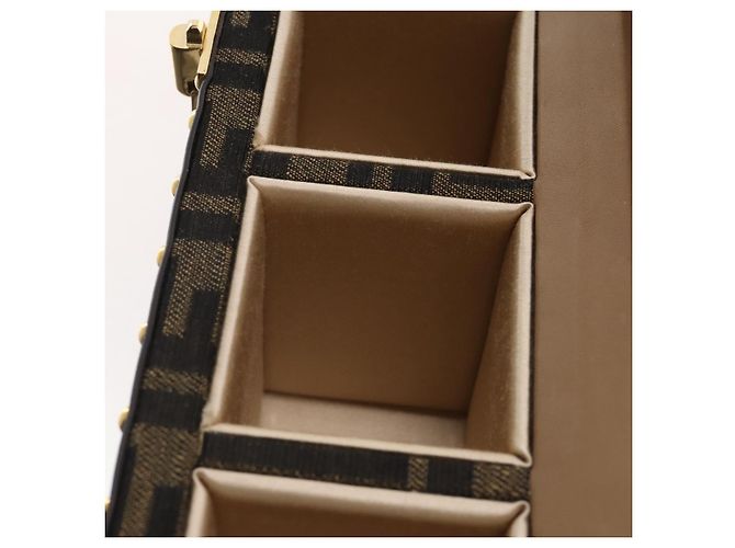 Borsa Vanity Trunk FENDI in tela Zucca e pelle Nero Marrone Auth 204326SAM - vista 34