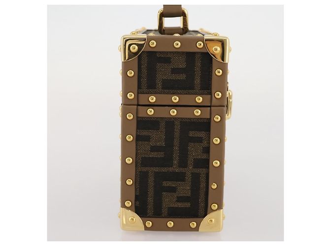 Borsa Vanity Trunk FENDI in tela Zucca e pelle Nero Marrone Auth 204326SAM - vista 4