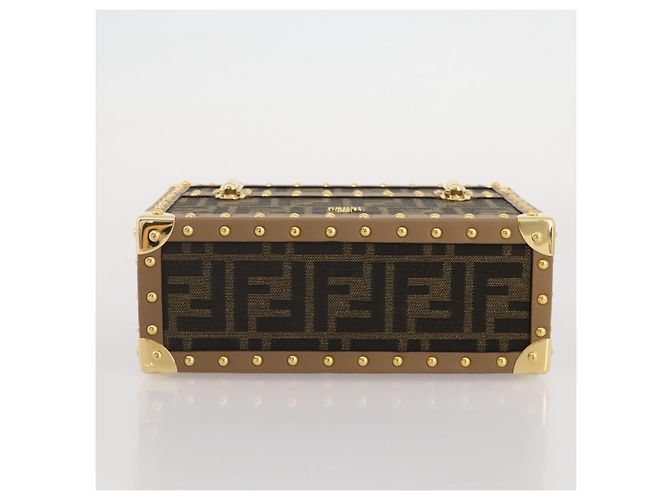 Borsa Vanity Trunk FENDI in tela Zucca e pelle Nero Marrone Auth 204326SAM - vista 5