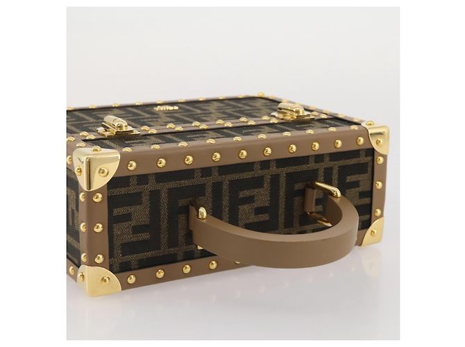 Borsa Vanity Trunk FENDI in tela Zucca e pelle Nero Marrone Auth 204326SAM - vista 6
