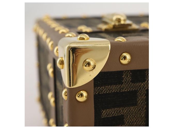 Borsa Vanity Trunk FENDI in tela Zucca e pelle Nero Marrone Auth 204326SAM - vista 7
