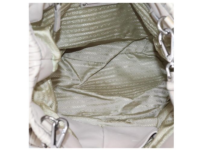 Borsa a mano Prada Gathered in pelle 2way Beige Silver Auth 201361V Argento - vista 10