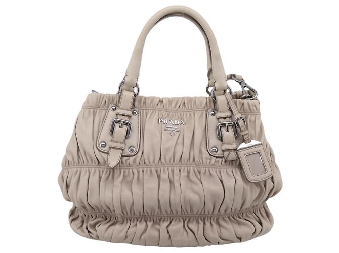 Borsa a mano Prada Gathered in pelle 2way Beige Silver Auth 201361V Argento - vista 13
