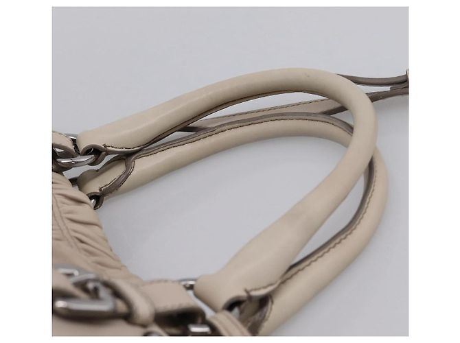 Borsa a mano Prada Gathered in pelle 2way Beige Silver Auth 201361V Argento - vista 14