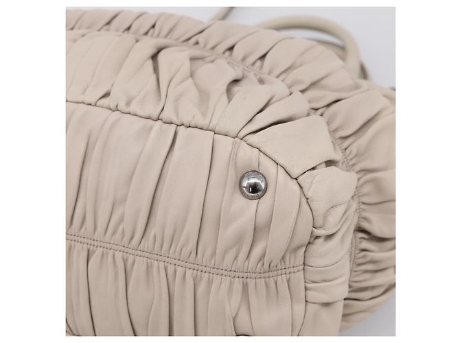 Borsa a mano Prada Gathered in pelle 2way Beige Silver Auth 201361V Argento - vista 16