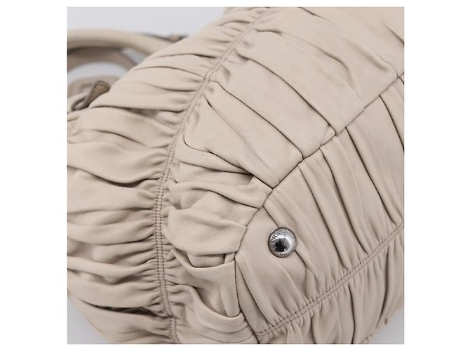 Borsa a mano Prada Gathered in pelle 2way Beige Silver Auth 201361V Argento - vista 19