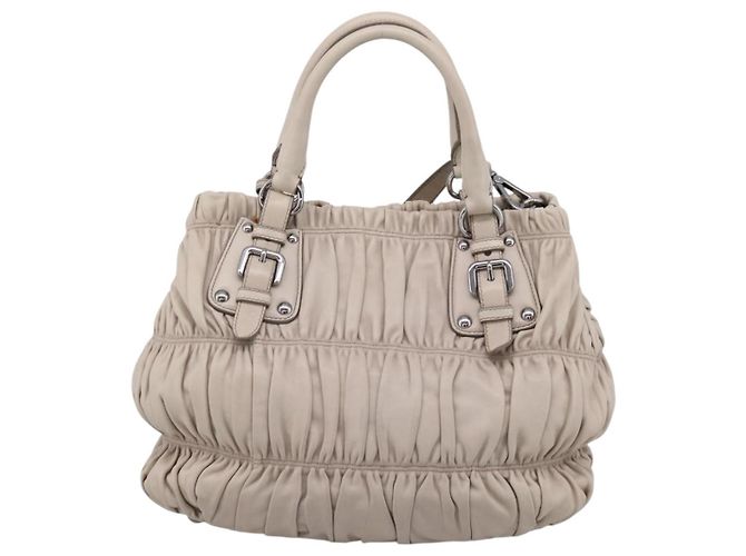 Borsa a mano Prada Gathered in pelle 2way Beige Silver Auth 201361V Argento - vista 2