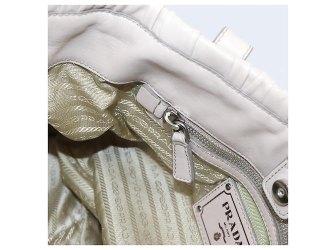 Borsa a mano Prada Gathered in pelle 2way Beige Silver Auth 201361V Argento - vista 26