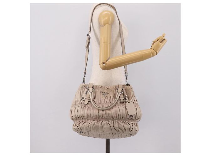 Borsa a mano Prada Gathered in pelle 2way Beige Silver Auth 201361V Argento - vista 28
