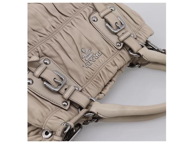 Borsa a mano Prada Gathered in pelle 2way Beige Silver Auth 201361V Argento - vista 6
