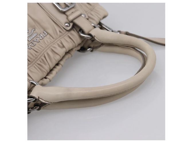 Borsa a mano Prada Gathered in pelle 2way Beige Silver Auth 201361V Argento - vista 7