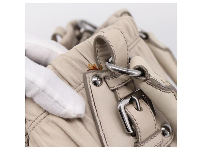 Borsa a mano Prada Gathered in pelle 2way Beige Silver Auth 201361V Argento - vista 9