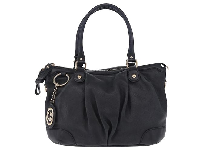 Borsa GUCCI GG Canvas Guccissima Sukey in pelle nera e oro 247902 Auth 204390 Nero D'oro - vista 13