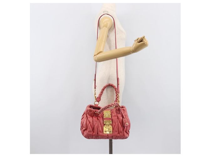 Borsa Miu Miu Matelassé in pelle 2way Rosa Tono Oro Auth 167626M - vista 30