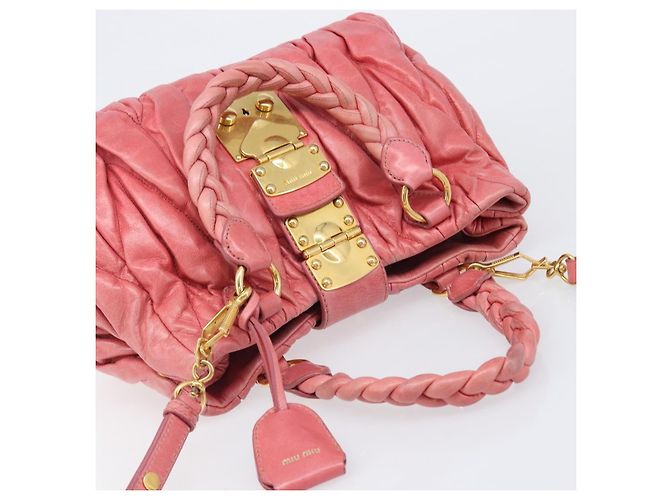 Borsa Miu Miu Matelassé in pelle 2way Rosa Tono Oro Auth 167626M - vista 6