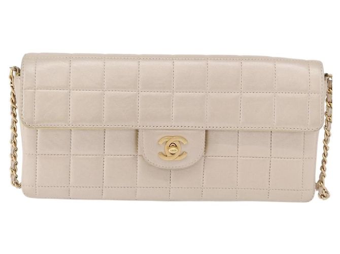 Borsa a tracolla CHANEL Choco Bar Line Chain in pelle d'agnello Gold CC Auth ka6208V D'oro - vista 13