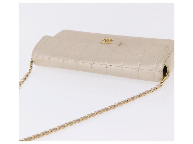 Borsa a tracolla CHANEL Choco Bar Line Chain in pelle d'agnello Gold CC Auth ka6208V D'oro - vista 6