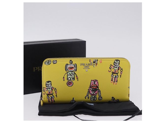 Saffiano PRADA Langbeutel aus Safiano-Leder Gelb Silber Auth 203700M - Ansicht 12