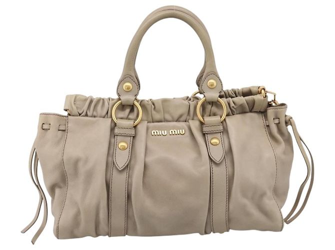 Miu Miu Handtasche Leder 2way Beige Gold Auth 204331V Golden - Ansicht 13