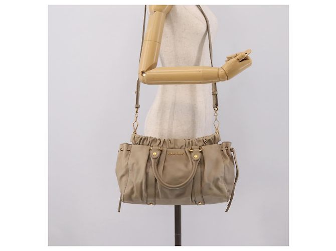 Miu Miu Handtasche Leder 2way Beige Gold Auth 204331V Golden - Ansicht 24